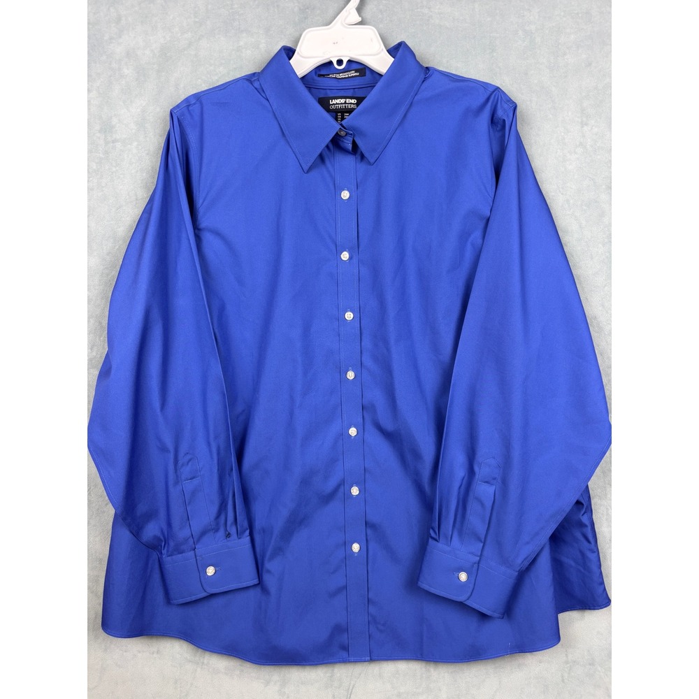 Lands End Outfitters Royal Blue No Iron Broadcloth Poplin Shirt Womens 26W